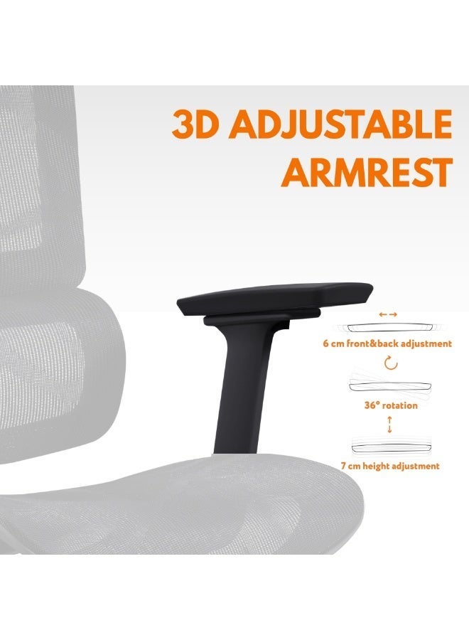 Sky Land Skyland  Ergonomic Office Chair – High-Back Mesh, Reclining System with Footrest, Adjustable Lumbar Support – 2D Headrest, Backrest Height, Seat Depth, 3D PU Armrests, Metal Base - Image 4